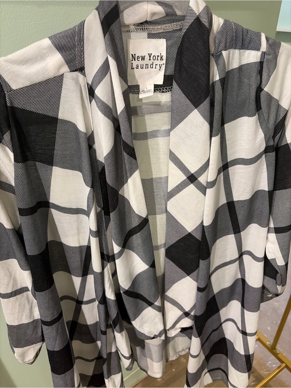 New York Laundry Black & White Plaid Open-Front Cardigan